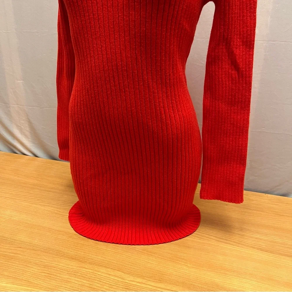 Forever 21 Red Ribbed Turtleneck Long Sleeve Bodycon Mini Sweater Dress XS NEW - Picture 6 of 7